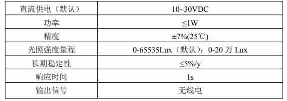 無(wú)線光照變送器技術(shù)參數(shù)